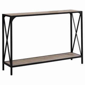 12" x 48" x 32" Dark Taupe Finish  and Black Metal Accent Table