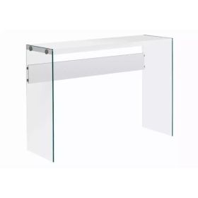 15.75" x 44" x 32" White Clear Particle Board Tempered Glass  Accent Table