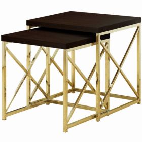 37.25" x 37.25" x 40.5" Cappuccino Gold Particle Board Metal  2Pieces Nesting Table Set