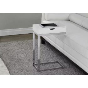 24.5" White Finish and Chromed Metal Accent Table
