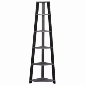 71" Chic Grey and Black 5 Shelf Corner Bookcase