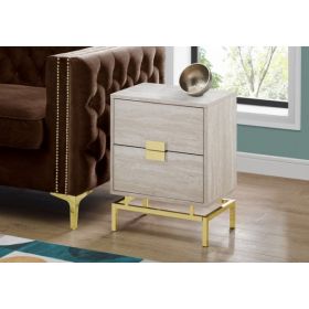 23.5" Beige Marble Particle Board and Gold Metal Accent Table