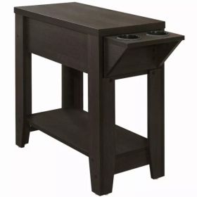 Cappuccino Finish Side  Accent Table with Adjustable Cup Holder Drawer and Bottom Shelf