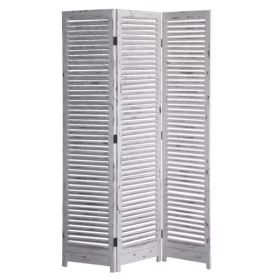 Distressed White Wood Finish 3 Panel Room Divider Screen
