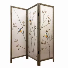 60" x 1" x 63" Brown Fabric And Wood  3 Panel Screen