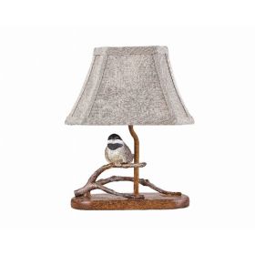 Songbird on a Branch Accent Lamp with Tailored Shade