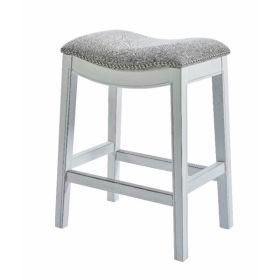 Counter Height Saddle Style Counter Stool with Grey Fabric and Nail head Trim