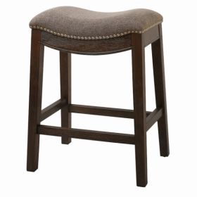 Counter Height Saddle Style Counter Stool with Taupe Fabric and Nail head Trim