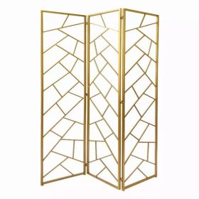 3 Panel Gold Room Divider with Geometric Motif