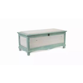 Rectangular Green Wooden with seat Cushion and inside Storage Bench