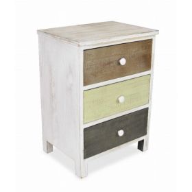 Distressed Gray and White Side Cabinet with 3 Drawers