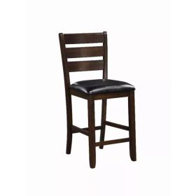 Set of 2 41" Dark Wood Finish and Black Faux Leather Ladder Back Counter Height Chairs