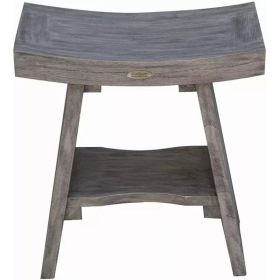 Contemporary Teak Shower or Bench with Shelf in Gray Finish
