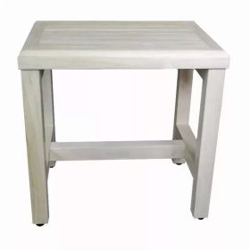 Compact Rectangular Teak Shower or Outdoor Bench in Driftwood Finish