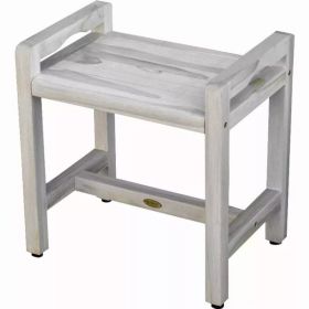 Compact Teak Shower Stool with Arms in Whitewash Finish