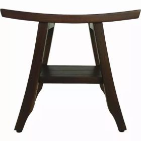 Compact Curvilinear Teak Shower or Outdoor Bench with Shelf in Brown Finish