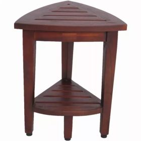 Compact Teak Corner Shower  Outdoor Bench with Shelf in Brown Finish