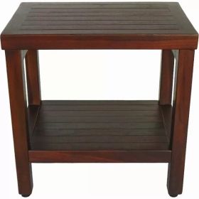 Compact Rectangular Teak Shower or Outdoor Bench with Shelf in Brown Finish
