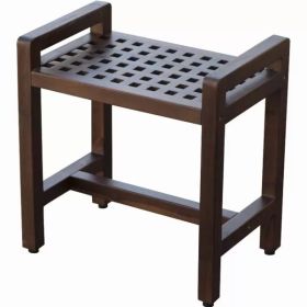 Rectangular Teak Lattice Pattern Shower or Outdoor Bench in Brown Finish