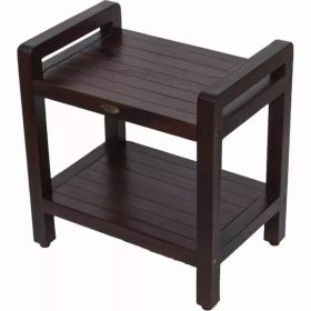 Rectangular Teak Shower Bench with Handles in Brown Finish