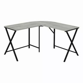 55" Grey Top and Black Metal Corner Computer Desk