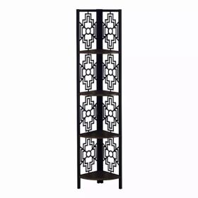 62" Bookcase with 4 Solid Espresso Shelves and Black Metal Corner Etagere