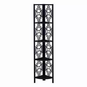 62" Bookcase with 4 Solid Black Shelves and Black Metal Corner Etagere