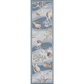 8' Blue Beige Seafoam Shells Finish Runner Rug