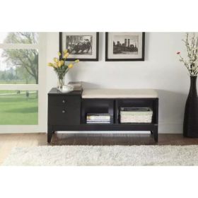 Black Finish Wood and Fabric Bench With Storage
