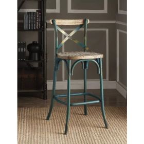 Antique Turquoise & Oak Wood Bar Chair