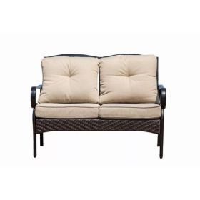 48" X 29" X 35" Black Steel Sofa with Beige Cushions