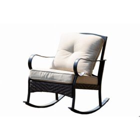 25" X 33" X 34" Black Steel Patio Rocking Chair with Beige Cushions