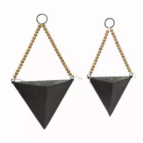 Set of 2 Triangle Metal and Wood Wall Planters