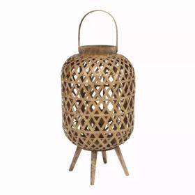 Coastal Bamboo and Wood Lantern Stand