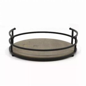 12" Round Metal Frame & Wood Tray