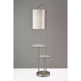 Lily Pad Glass Shelf Floor Lamp in Brushed Steel Metal