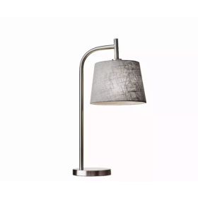 Soft Contemporary Steel Metal Arc with Textured Grey Linen Shade Table Lamp