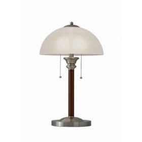 Walnut Wood with Milky Frosted Glass Dome Shade Table Lamp