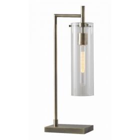 Sleek Clear Glass Cylinder Shade with Vintage Filament Bulb Antique Brass Metal Table Lamp