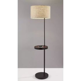 Matte Black Metal Floor Lamp With Wireless Charging Task Shelf