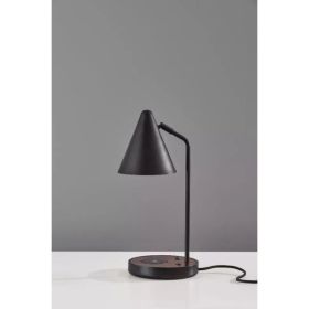 Matte Black Metal Wireless Charging Adjustable Desk Lamp with Walnut Wood Accent