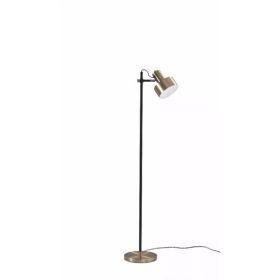 Retro Floor Lamp with Matte Black Pole and Adjustable Jumbo Antique Brass Metal Shade