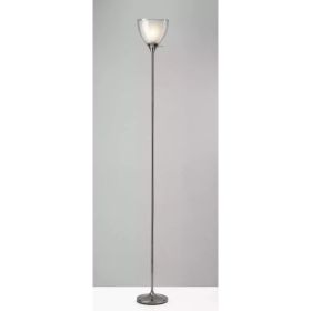 Shiny Chrome Finish Metal Torchiere Floor Lamp With Frosted Inner Shade