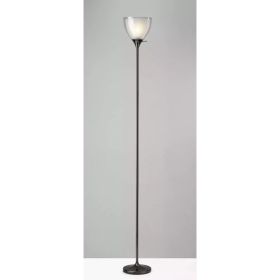 Shiny Black Nickel Finish Metal Torchiere Floor Lamp with Frosted Inner Shade