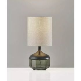 Petite Black Wood Smoked Glass Base with Lightly Textured Round Shade Table Lamp