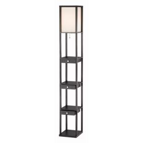 Three Drawer and Shelf Floor Lamp with Black Wood Finish