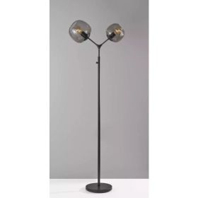 Matte Black Metal Floor Lamp with Two Smoked Glass Globe Shades and Vintage Edison Bulbs