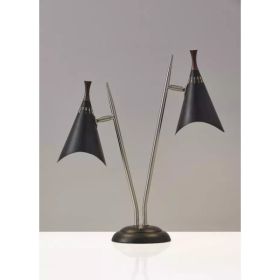 Matte Black Metal Two Light Desk Lamp Smart Outlet Compatible