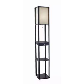 Black Wood Finish Floor Lamp with Display Shelf and Storage Drawer