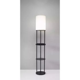 Black Wood Floor Lamp with Circular USB Charging Station Shelf